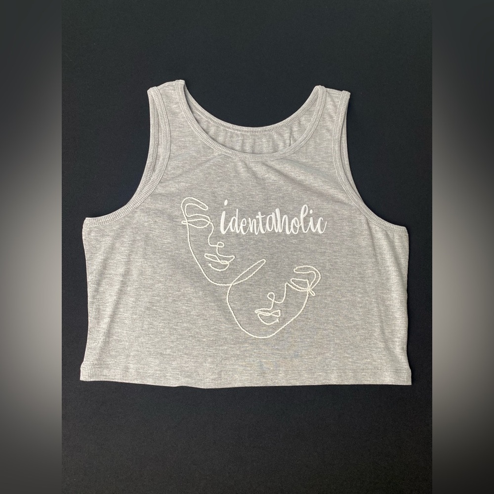 Identaholic Grey & White Ribbed Crop Tank Top